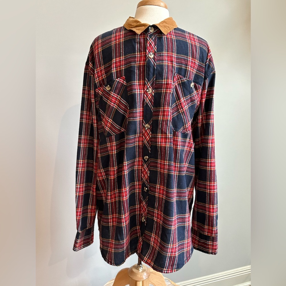 DRL by  Drill plaid button down with corduroy sleeve patches NWT Size XXL